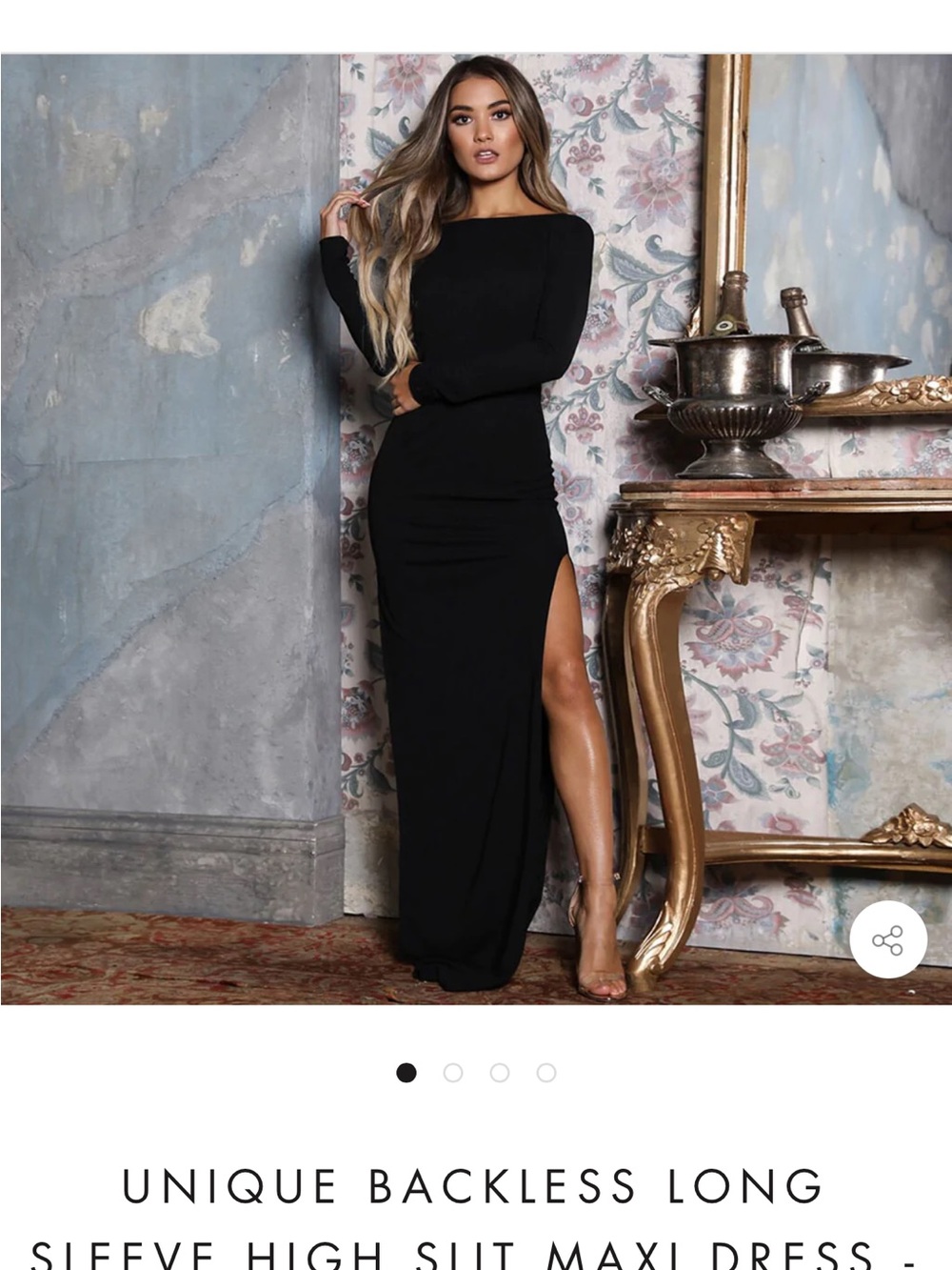 Black Long Sleeve High Slit Maxi Dress